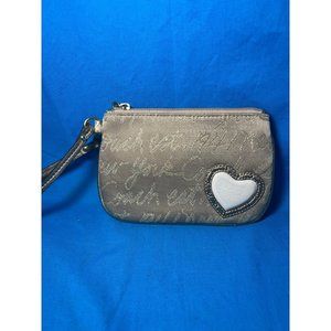 Coach New York Graffiti Script Logo Tan Gold Sparkly Heart Wristlet